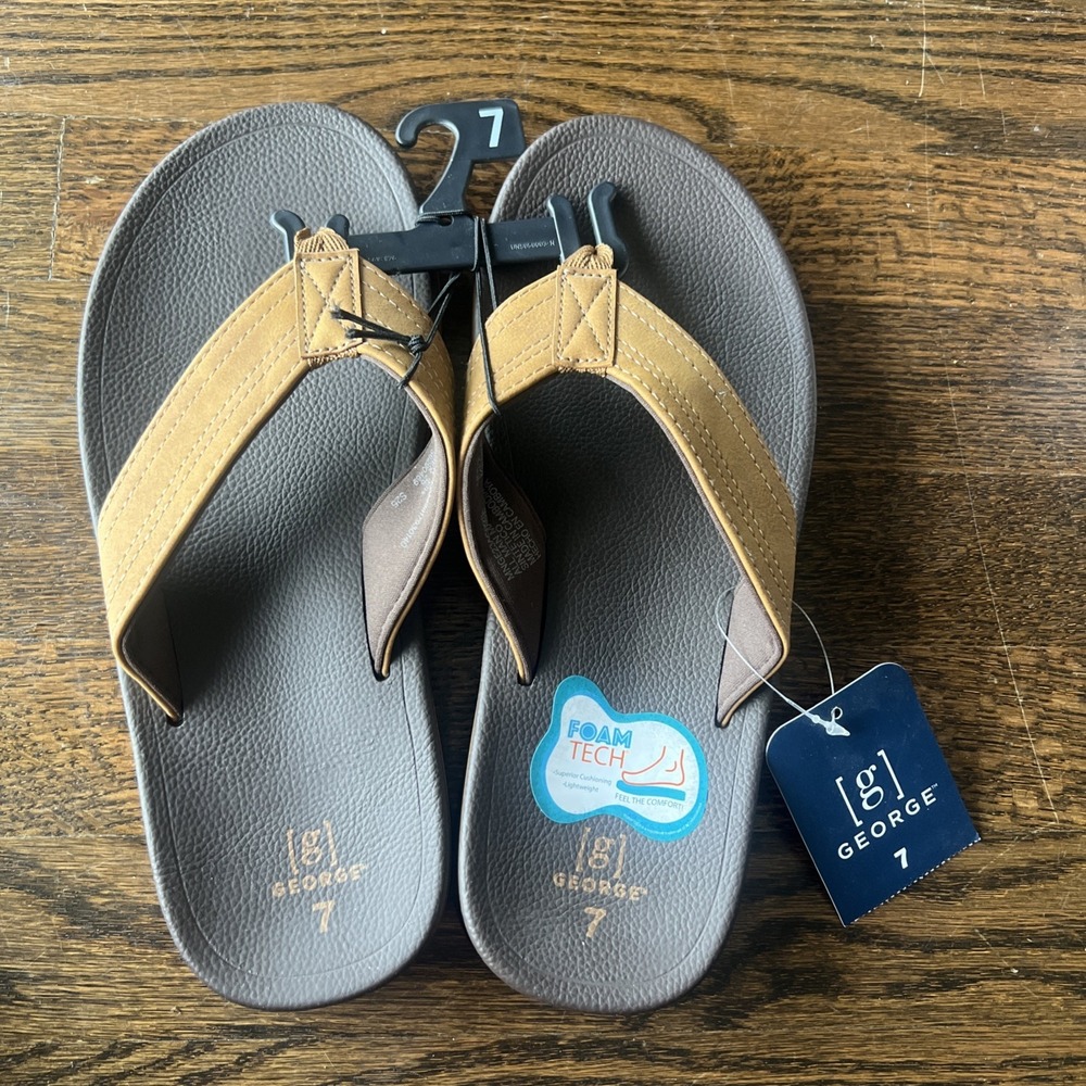 George Comfort Thong Sandals Men's Size 7 Brown Comfort Footbed Lightweight NWT